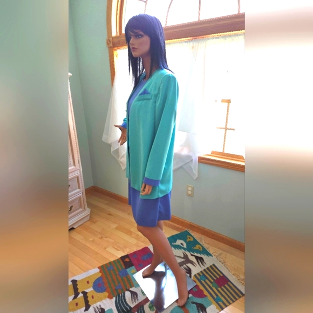 Colorful, Blue & Green Leslie Fay 3-Piece, Spring/Summer Dress, Size 12